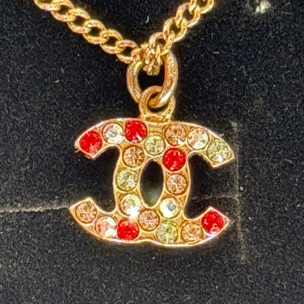 CHANEL CC Logo Pendant Necklace with Multi Color Crystals w/Chanel Box & COA!